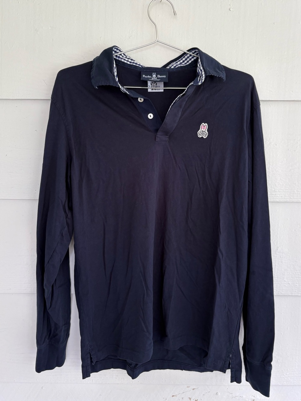 Psycho Bunny Men’s Long Sleeve Polo Navy Blue Pima Cotton Logo Size 5 Large